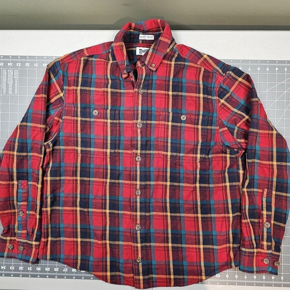 Duluth Flannel Shirt Medium Untucked Plaid Work Preppy Casual Outdoor Mechanic
